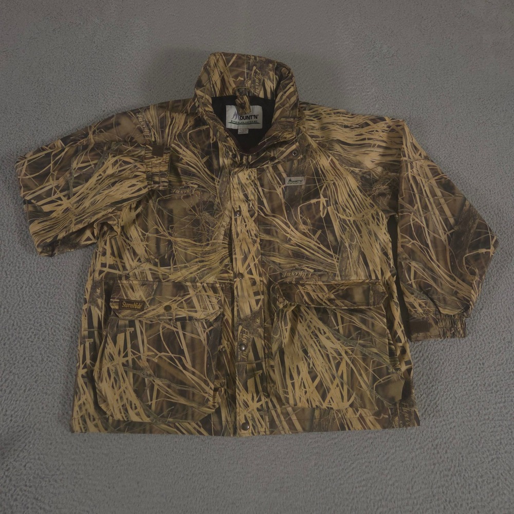 Mount'n Prairie Jacket Men Large Camo StormHide Waterfowl Grass Removable Hooded